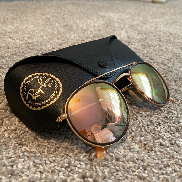 Rayban Round Double Bridge Sunglasses in Pink main image 4